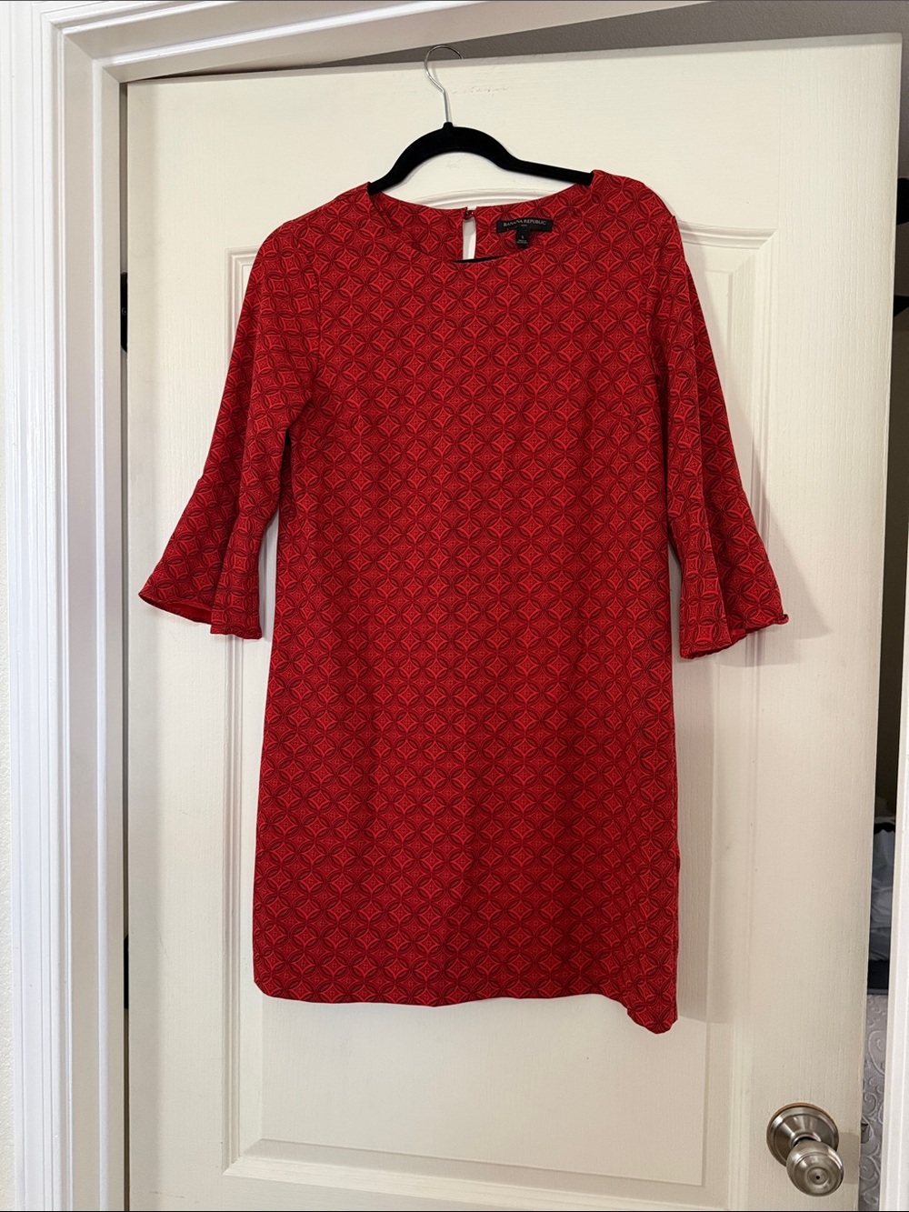 Banana Republic Red Geometric Mini Dress with Bell Sleeves